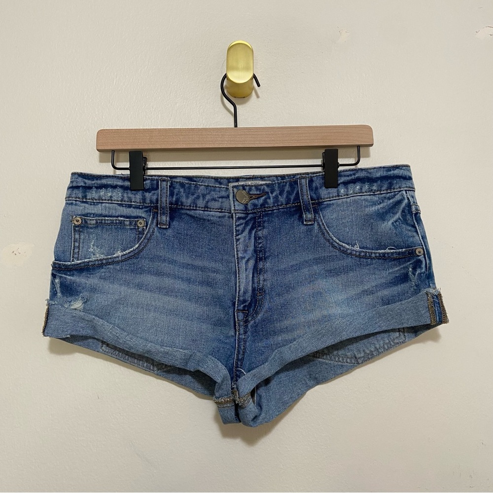 Free People Medium Wash High Rise Distressed Denim Jean Shorts